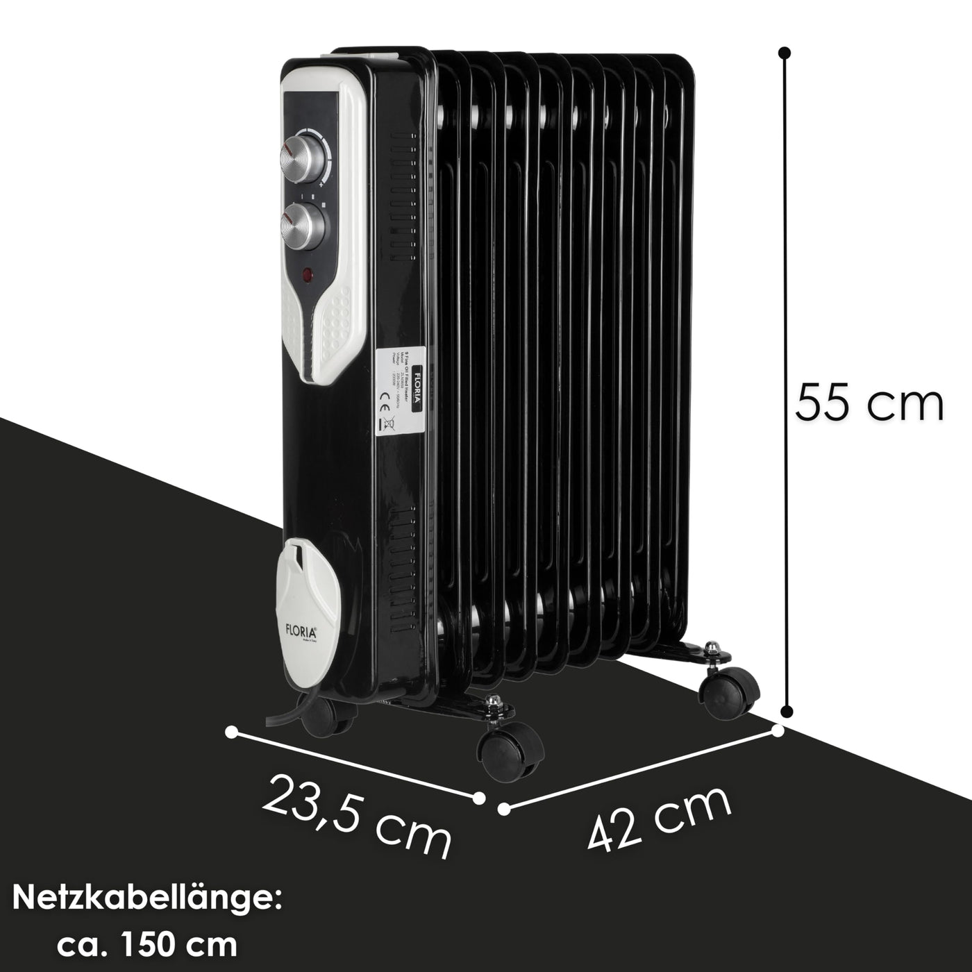 Öl Radiator 9 Rippen | 2000 Watt | 3 Stufen | Energiesparend | Ölradiator | Radiator Heizung | Heater | Heizgerät | Paneelheizkörper | Elektroheizung | Öl-Radiator | Heizkörper | Mini Heizung