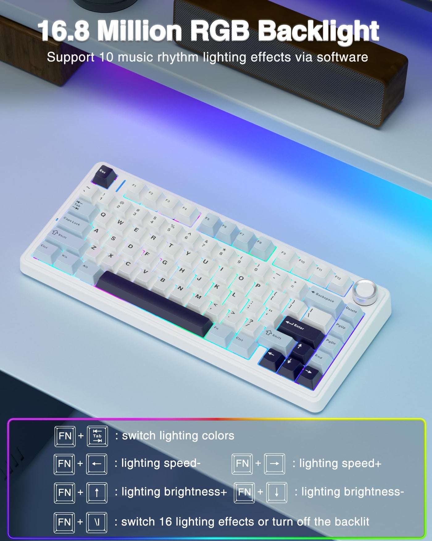 AULA F75 Mechanische Tastatur Gaming,2.4G/Type-C/BT5.0 75% Prozent Tastatur mit Multifunktionsknopf,Struktur der Dichtung Gaming Tastatur Kabellos,Hot Swap Wireless RGB Tastatur,QWERTY (Gletscherblau)