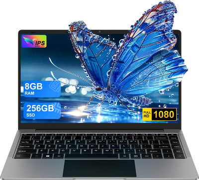 bvate Laptop 14 Zoll Win11 8GB+256GB SSD Unterstützung 1TB Notebook Celeron N4020 (bis 2.8GHz) 1920x1080p WiFi BT4.2 Deutscher Tastaturschutz und kabellose Maus-Gray