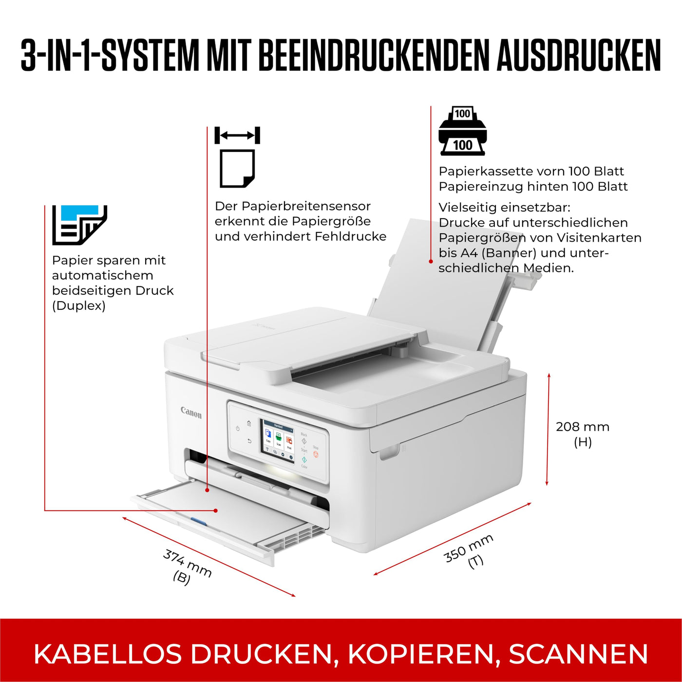 Canon PIXMA TS7750i Multifunktionsdrucker 4in1 (Tintenstrahl,Drucken, Kopieren, Scannen,Faxen, A4, 6,7 cm Touch, WLAN, 35 Blatt ADF, 2 Papierzuführungen, kompatibel mit Pixma Print Plan "Abo") Weiß