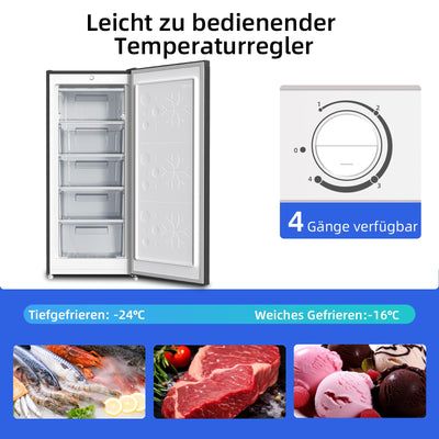 CHiQ Gefrierschrank FSD160D4E | Wechselbarer Türanschlag | Sehr Leise 41 DB (145L Manuelle Abtauung)| 12 Jahre Garantie auf den Kompressor*| 126 x 54 x 55 cm (HxBxT)