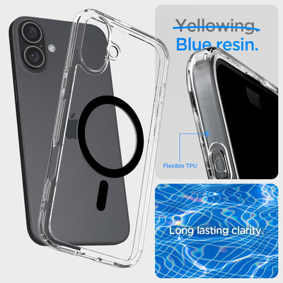 Spigen für iPhone 16 Plus Hülle [Anti-Yellowing] Ultra Hybrid MagFit Case Handyhülle Transparent Dünn Slim Kompatibel mit MagSafe -Schwarz