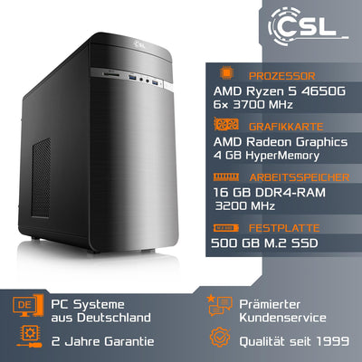 Basic Gaming PC mit Windows 11 Home | AMD Ryzen 5 PRO 4650G 6x3.7GHz | AMD Radeon | 500GB M.2 NVMe | 16GB DDR4 RAM | WLAN, Computer für Zocker, Gamer Desktop Rechner zum Spielen | A10010