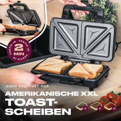 ProfiCook® Sandwichmaker | amerikanische Sandwiches | XXL-Toastscheiben | elektrischer Sandwichtoaster | extra große Sandwich-Platten (antihaftbeschichtet) | Sandwich-Maker mit 900W | PC-ST 1092