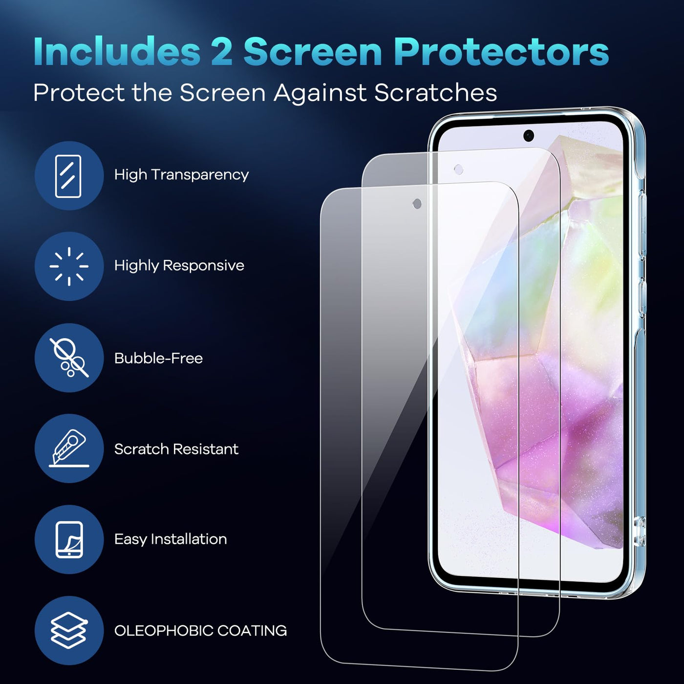 caslord Hülle für Samsung Galaxy A35 5G, 1 Handyhülle mit 2 Stück Hartglas, Weiche TPU Transparent Stoßfest Schutzhülle Durchsichtige Kratzfest Handyhülle Case Cover