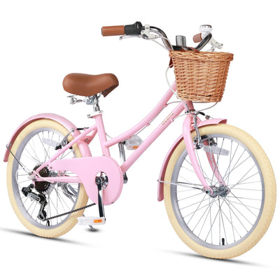 Glerc Missy 20" Zoll Mädchen Cruiser Kinder Fahrrad 6-Gang Teen Hybrid City Fahrrad für Jugend Alter 6 7 8 9 10 11 12 Jahre alt mit Weidenkorb & Leichtgewicht,Rosa