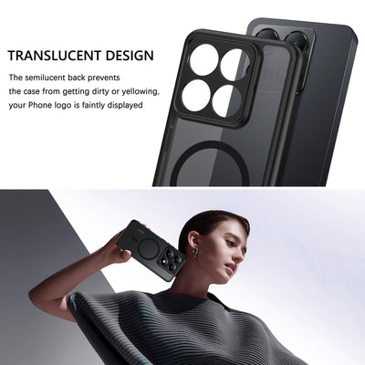 GUAGUA Matt Handyhülle für Xiaomi 14T 5G Hülle [Kompatibel mit MagSafe] Stoßfest Magnetisch Rückseite Dünn Hülle Durchscheinende Schutzhülle Case für Xiaomi 14T (6,67'') Schwarz