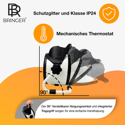 Bringer Keramik-Heizlüfter mit Thermostat - Elektroheizer mit PTC Heizelement - 3 Stufen, schnelle Wärme, effizient - für Baustelle, Werkstatt, Wohnung, Büro, Wohnwagen, Camping, Garage - 2000 Watt