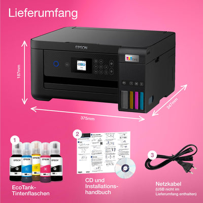 Epson EcoTank ET-2850 A4-Multifunktions-Wi-Fi-Tintentankdrucker, mit einem im Lieferumfang enthaltenen Vorrat an Tinten bis zu 3 Jahren