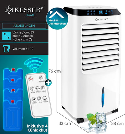 KESSER® 4in1 Mobile Klimaanlage | Fernbedienung | Klimagerät | Ventilator Klimaanlage | Timer | 3 Stufen | Ionisator Luftbefeuchter | Luftkühler |