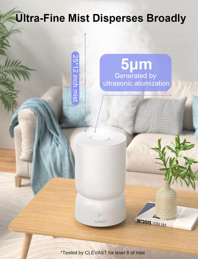 CLEVAST Luftbefeuchter, Top Fill 3L Cool Mist Quiet Ultraschall Humidifier, Luftbefeuchter Schlafzimmer mit Aroma Diffuser, Luftfeuchtigkeit Kontrolle & Wi-Fi Kontrolle, Dauerbetrieb 24h