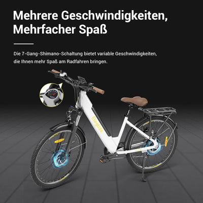 Eleglide T1 Step-Thru E-Bike, Elektrofahrrad 27.5'' Trekkingrad E-Cityrad mit 36V 13Ah Lithium-Akku bis zu 100KM Lange Range, 250W Motor, EU-konformes E Bike, LCD Display (Weiß)