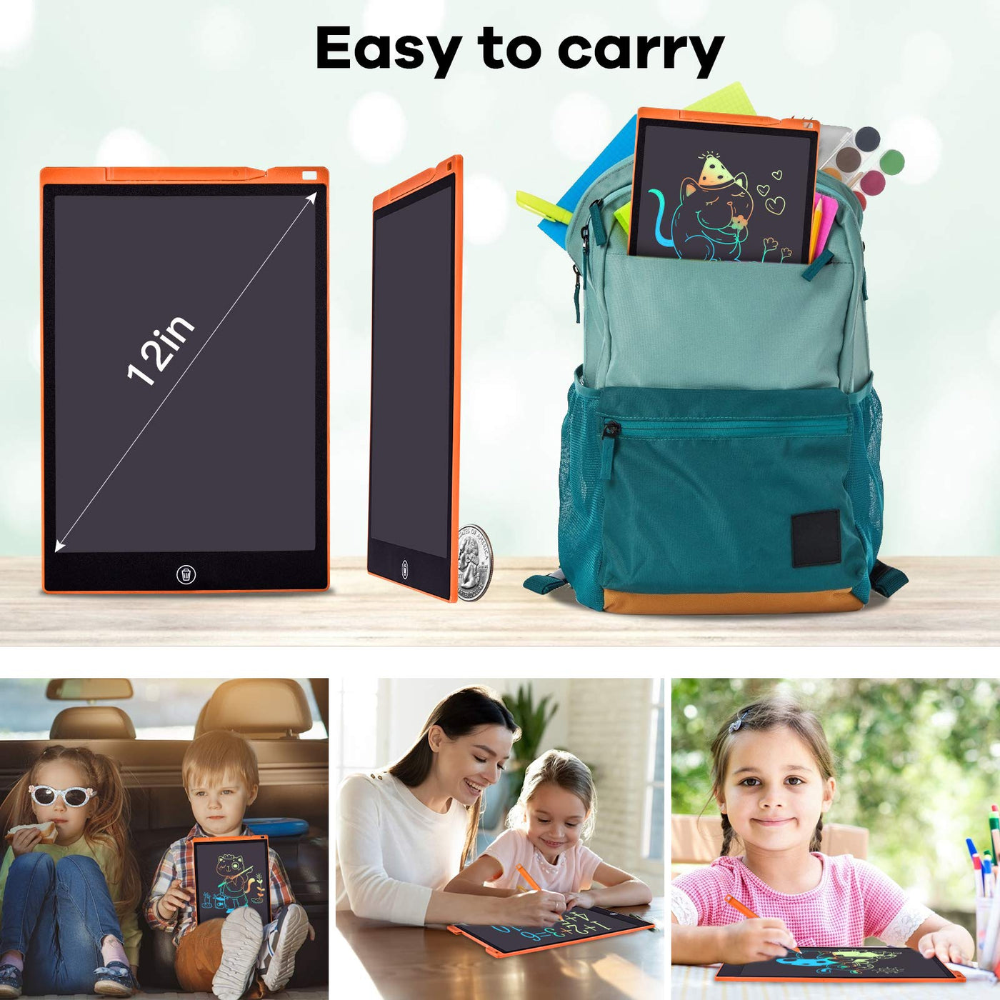 Bunte LCD Schreibtafel 12 Zoll，LCD Writing Tablet Elektronischer Tablette Grafiktablet Digitaler Drawing Pad，Kinderspielzeug FÜR 3-12 Jahre Alte Mädchen (Orange)