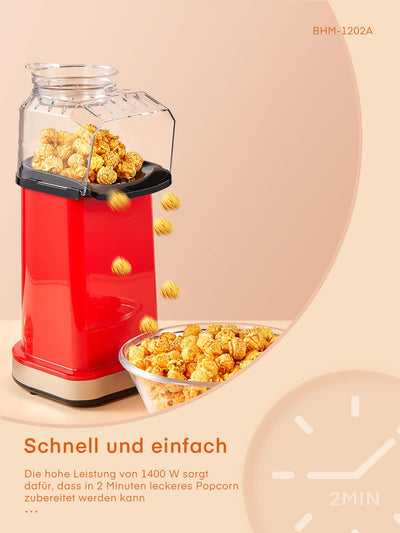 FOHERE® Popcornmaschine-1400W Süßes Popcorn Maker-Pops In 2 Minuten-17 Tassen-Für 4-6 Personen-Aluminium-Antihaft-Innentopf-öLfreier-Fettarmer Snack-Hausgemacht-Einzigartiges Design