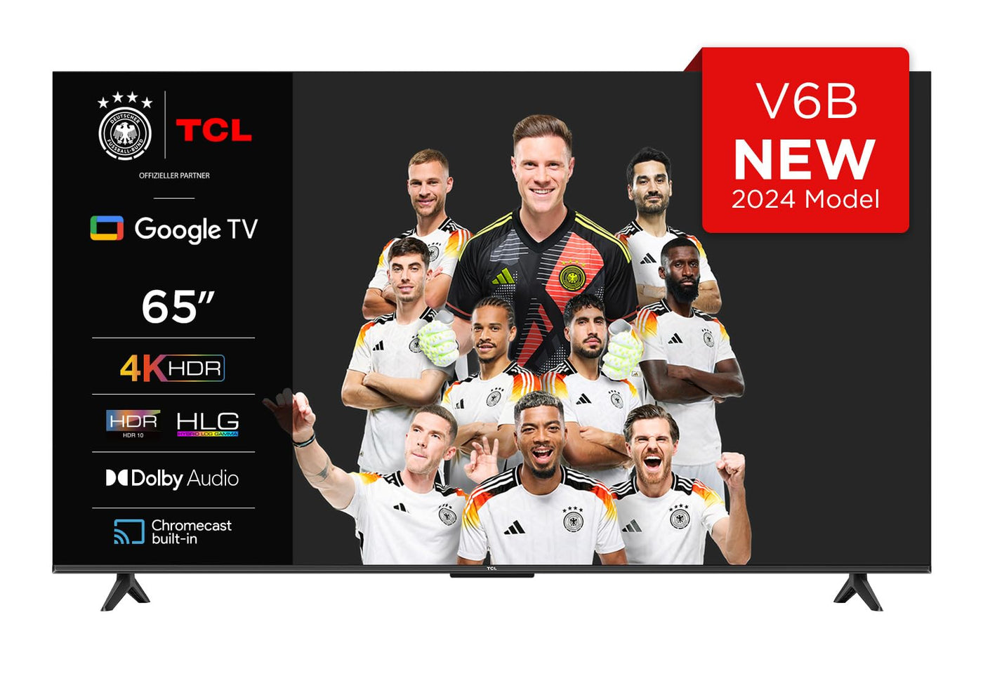 TCL 65V6B 65 Zoll, 4K Ultra HD, HDR TV, Smart TV unterstützt von Google TV (Dolby Audio, Motion Clarity, Sprachsteuerung, Kompatibel mit Google Assistant, Chromecast eingebaut