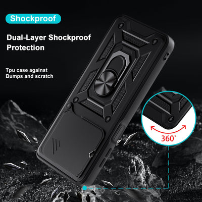 Yohii Handyhülle für Xiaomi Redmi 13 4G Hülle/Poco M6 4G Hülle (Nicht für Note 13 4G) mit 2 Stück Schutzfolie, Kameraschutz Case mit 360 Grad Ring Ständer Tough Armor Schutzhülle, Schwarz