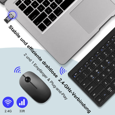 Echaar Tastatur Maus kabellos Set Kompakte Tastatur mit ziffernblock Leise Funktastatur und Maus Tastatur kabellos dünne Tasten 2,4 GHz via USB Empfänger Für PC/Laptop/Windows/iOS/Mac/Android