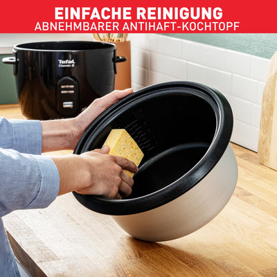 Tefal New Classic Reiskocher RK1038 | automatische Programme | Warmhaltefunktion | 5L Fassungsvermögen | Dampfgarfunktion | schwarz-metallic