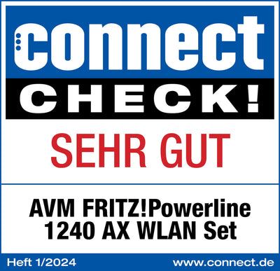 AVM FRITZ!Powerline 1240 AX WLAN Set (Gigabit-Powerline mit Wi-Fi 6, WLAN-Access Point, ideal für Media-Streaming, HD-Videos, Internet-TV, 1.200 MBit/s, deutschsprachige Version)