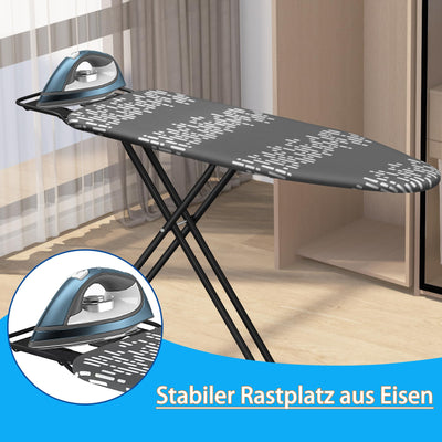 Aoufottes Klappbares Bügelbrett, Robustes Dampfbügelbrett mit Bügeleisenablage,mit rutschfesten Füßen, stabiles Gestell,Tischbügelbrett mit Verstellbarer Höhe, Ironing area120x38cm(grau)