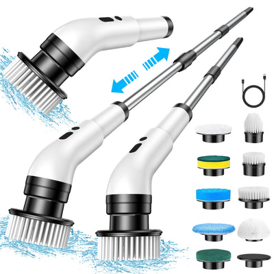 Elektrische Reinigungsbürste, 9 in 1 Elektrische Reinigungsbürste Haushalt 2 Modi Elektrischer Spin Scrubber Electric Cleaning Brush mit 34-130cm, Duschreiniger Bürste für Bad Küche fliesenund Auto