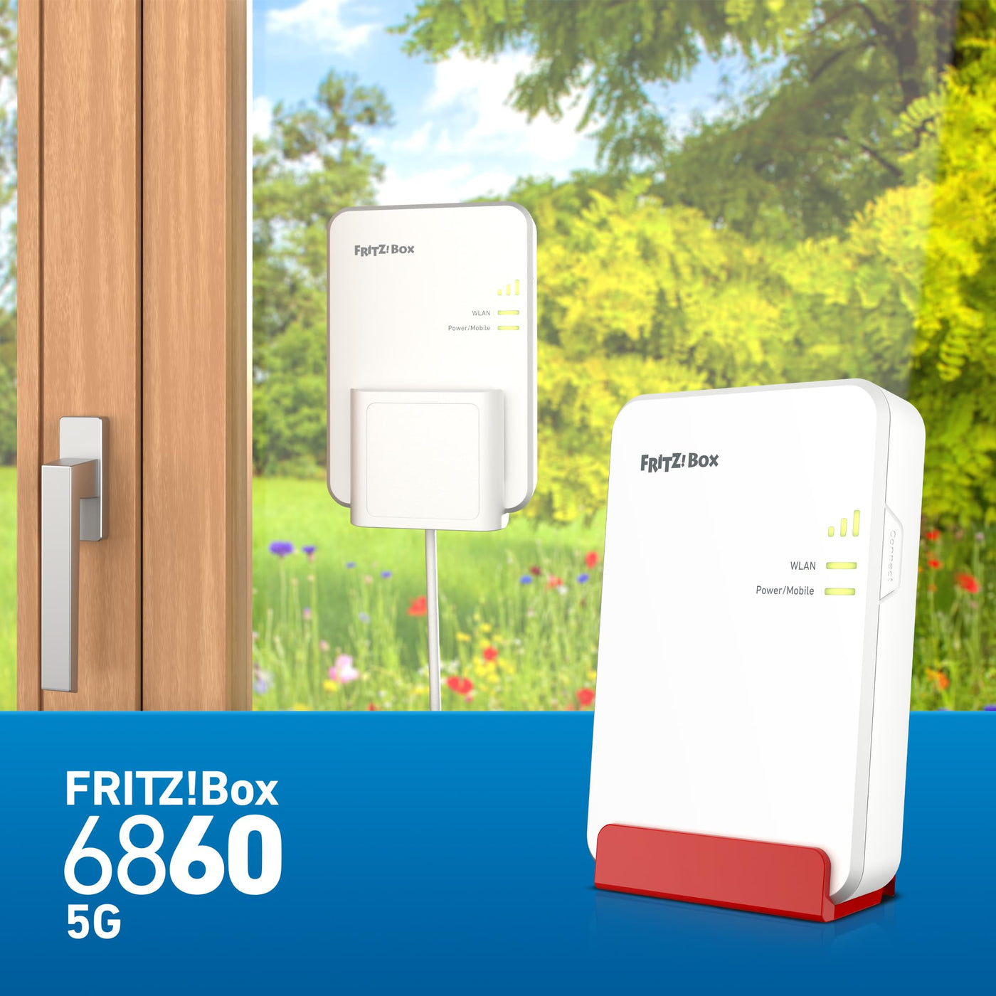 AVM FRITZ!Box 6860 5G (Mobilfunk-Router mit bis zu 1.300 MBit/s in 5G/LTE, Wi-Fi 6 mit bis zu 3.000 MBit/s, Power over Ethernet (PoE+), staub- und spritzwassergeschütztes Gehäuse, DECT-Basis)