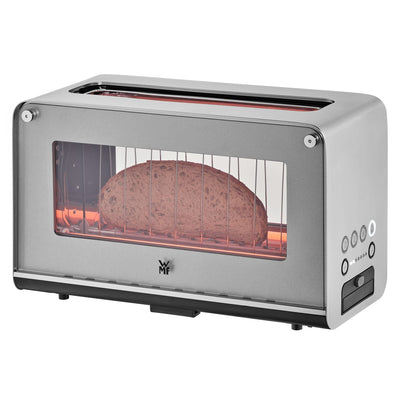 WMF Lono Toaster Glas mit Brötchenaufsatz, 2 Scheiben, XXL, motorisierte Toastaufnahme, Aufwärm-Funktion, 7 Bräunungsstufen, Toaster edelstahl matt