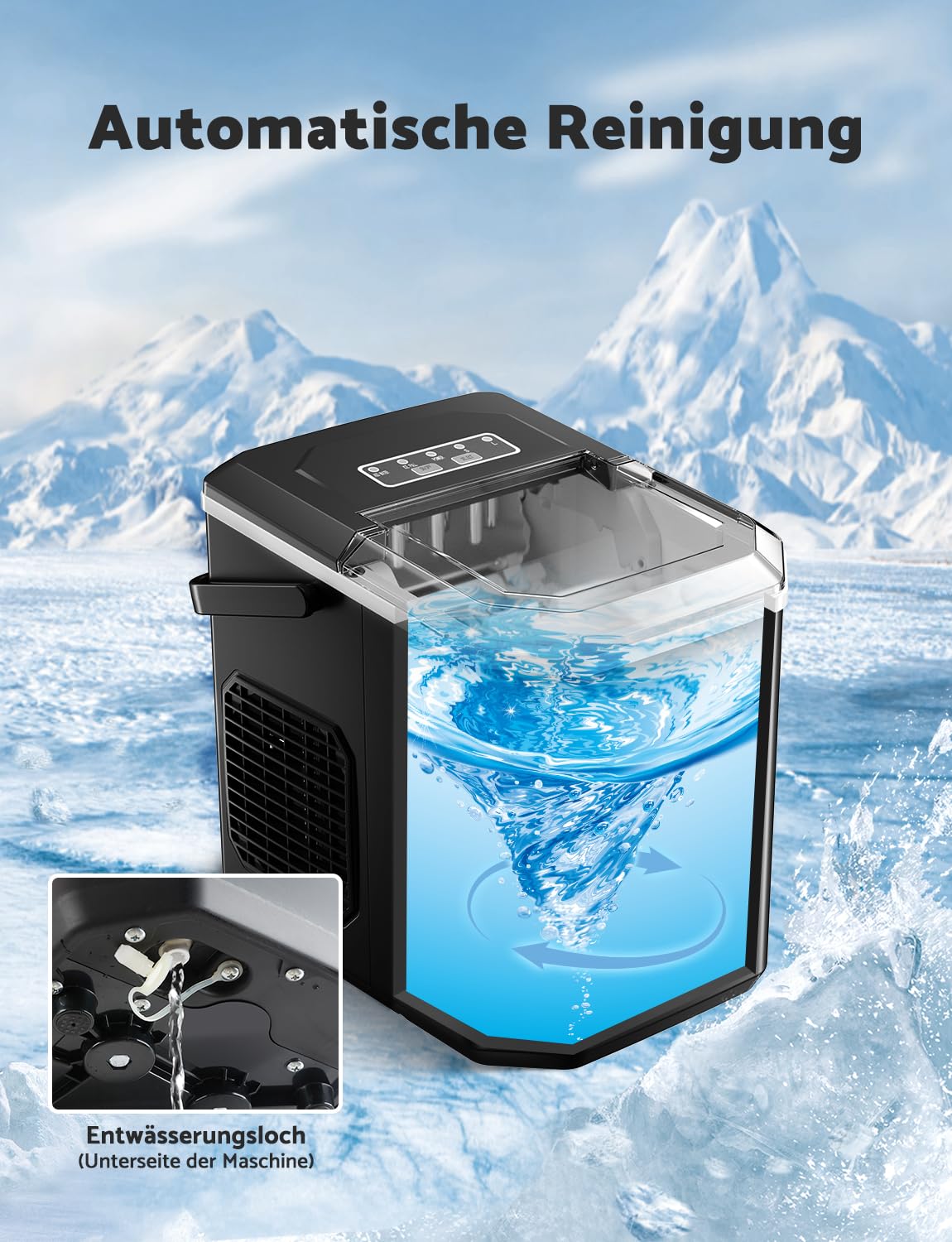 Eiswürfelmaschine, Eiswürfelbereiter Ice Maker 6-13Min Produktionszeit Ice Cube Maker, Eiswürfel Maschine (MEHRWEG)