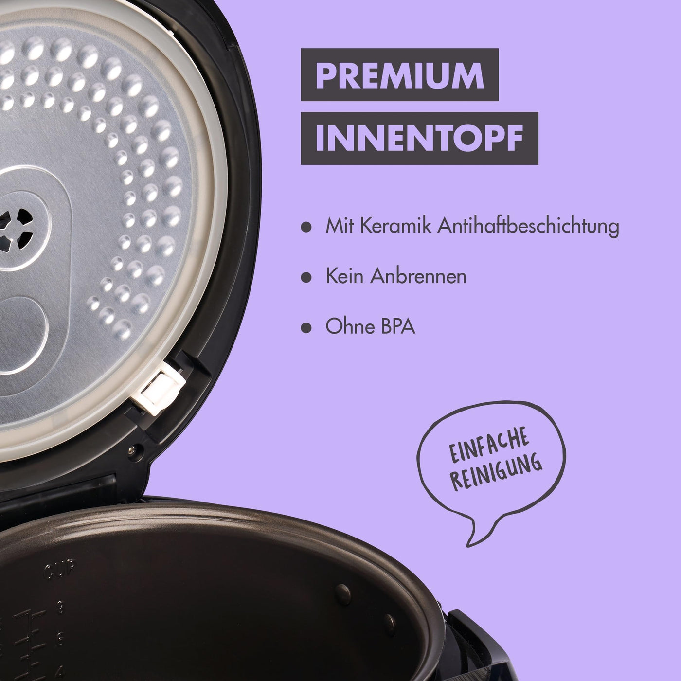 REISHUNGER Digitaler Reiskocher & Dampfgarer Schwarz | 1,5 L bis 8 Personen | Warmhaltefunktion, Timer & Premium Innentopf | Multikocher, 12 Programme, 7-Phasen-Technologie