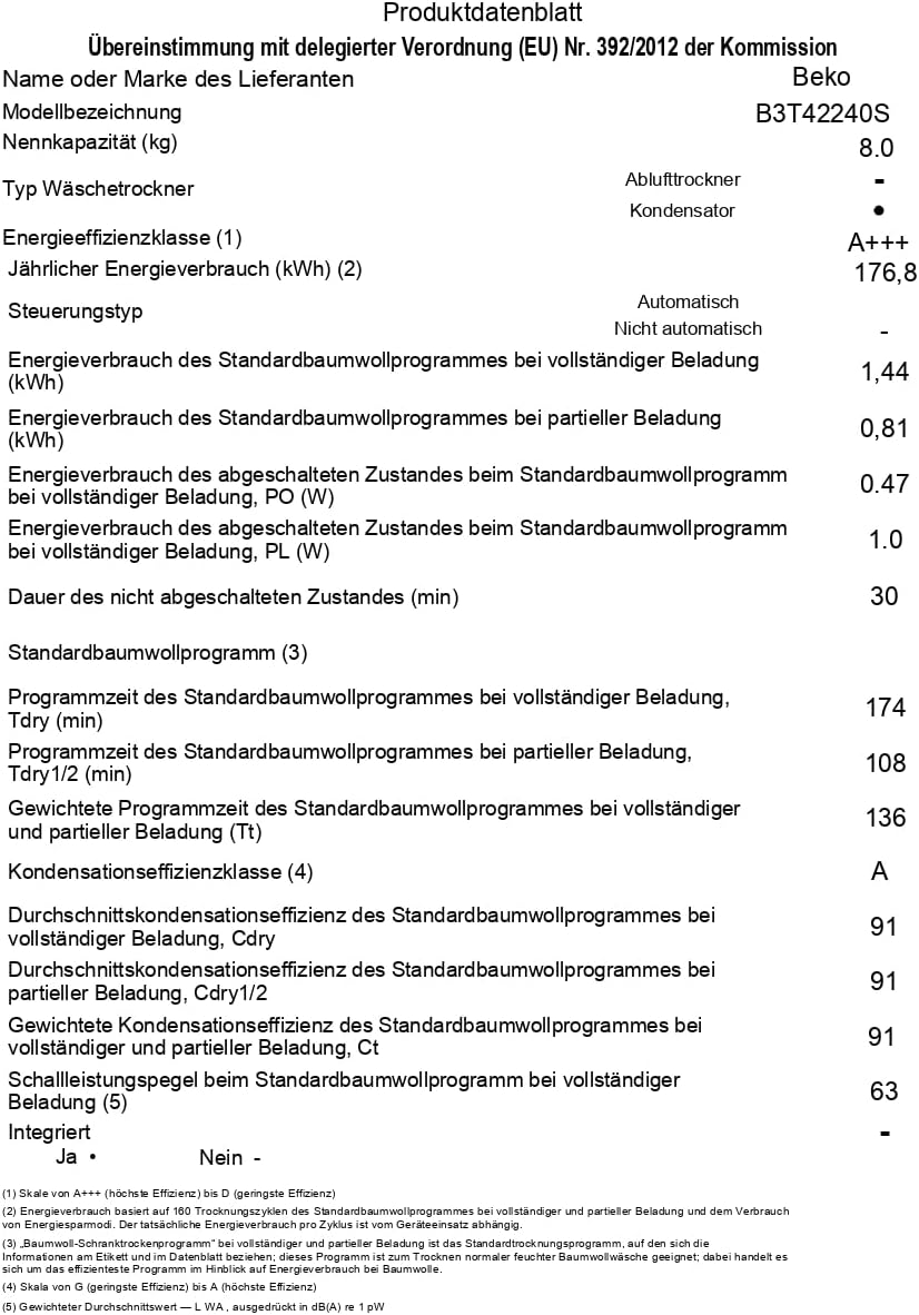 Beko B3T42240S b300 Wärmepumpentrockner, 8 kg, allergikergeeignet, Hygiene Trocknen & Hygiene Auffrischen, SteamCure - Dampffunktion, 14 Programme, Weiß