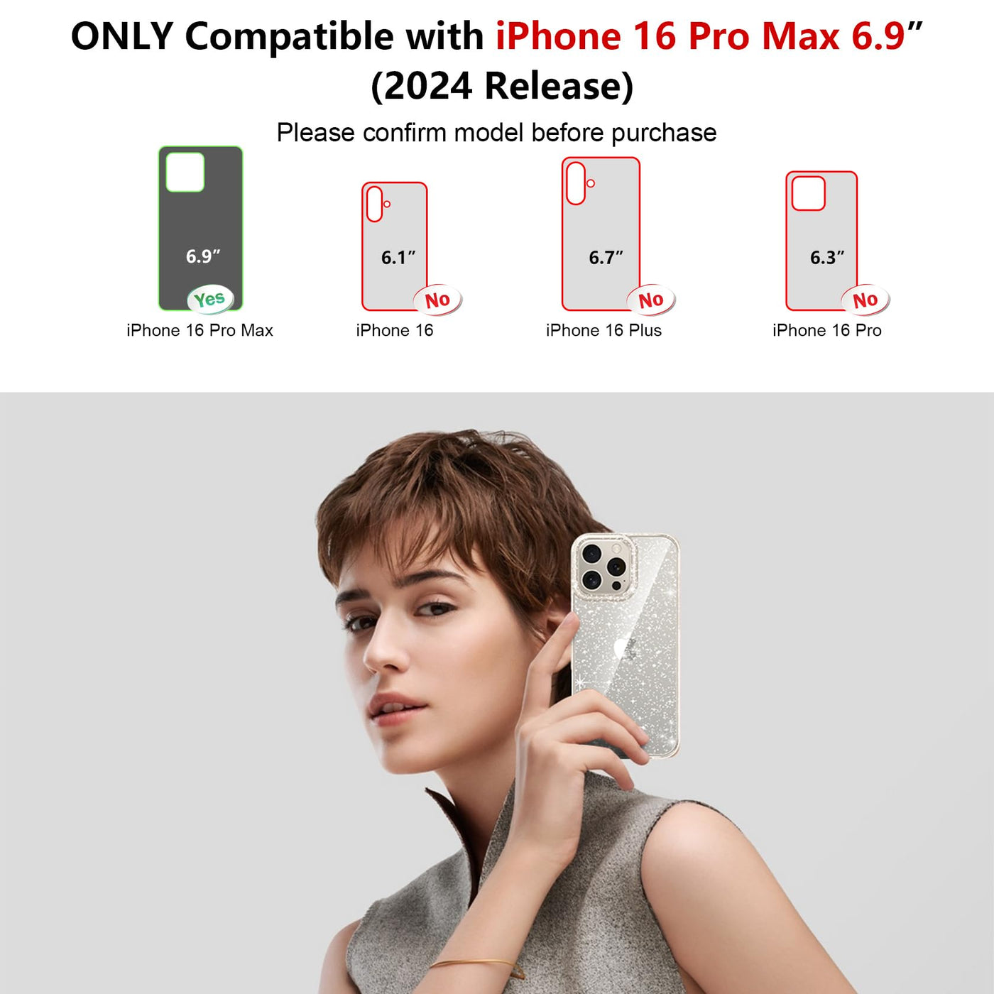 AROYI 5 in 1 Klar Glitzer Handyhülle Kompatibel mit iPhone 16 Pro Max Hülle Glitzer mit 2 Schutzfolie 2 Kameraschutz, Handyhülle iPhone 16 Pro Max Transparent Weiche TPU Silikon Case [Anti-Yellowing]