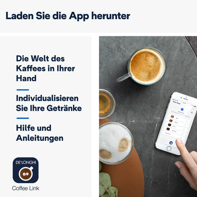 De'Longhi Dinamica Plus ECAM 372.95.TB Kaffeevollautomat mit LatteCrema Milchsystem, Cappuccino und Espresso auf Knopfdruck, Touchscreen Farbdisplay, Appsteuerung, Kaffeekannen-Funktion, Titan/Schwarz
