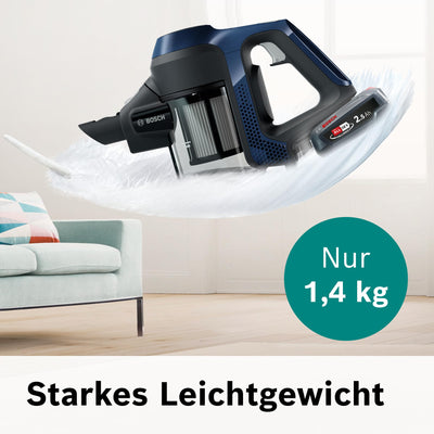 Bosch Akku-Staubsauger Unlimited Serie 6 BBS611PCK, kabelloser Handstaubsauger, beutellos, leicht, Hygiene-Filter, hohe Saugleistung, Lange Laufzeit, Fugendüse, alle Bodenarten, blau