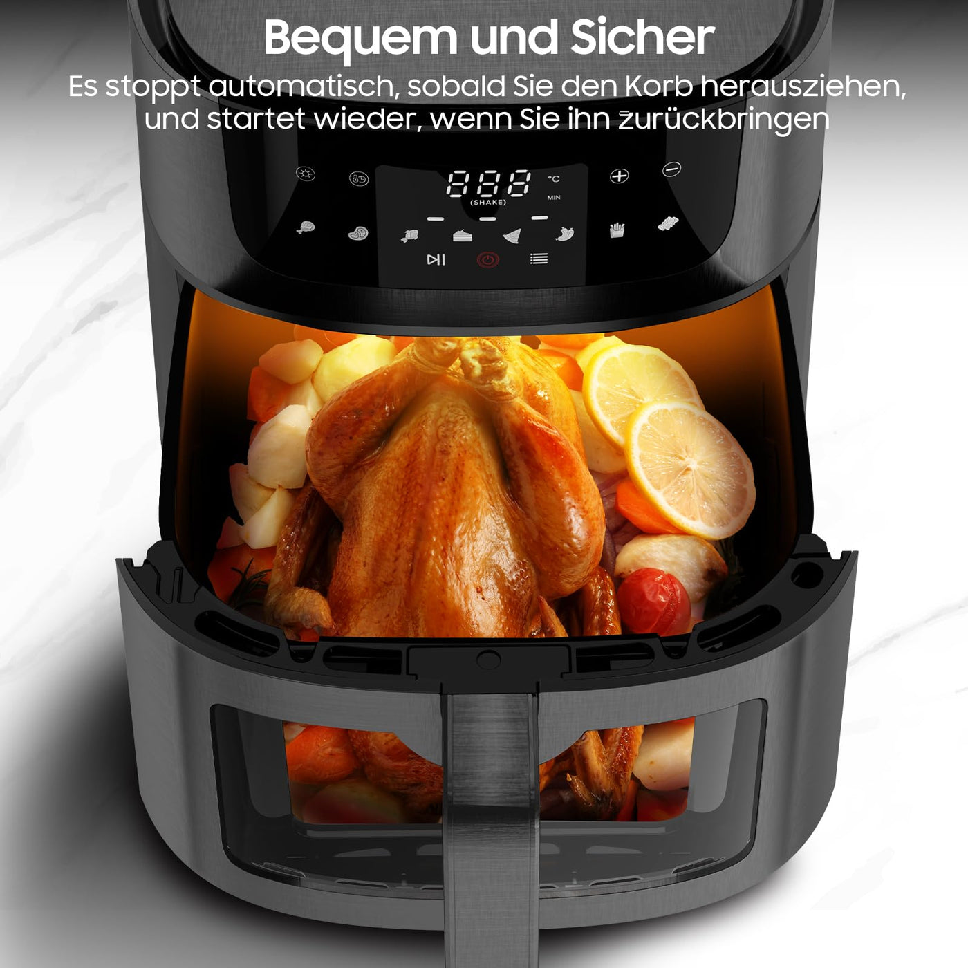 Iceagle Heißluftfritteuse XXL Air Fryer 9L - Heissluftfriteuse mit Großes Sichtfenster | Friteuse Airfryer ohne Öl mit Digitalem Led Touchscreen, 8 Programmen, Shake-Modus, 1800W, Rezeptbuch