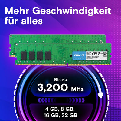 Crucial RAM 8GB DDR4 3200MHz CL22 (2933MHz oder 2666MHz) Desktop Arbeitsspeicher CT8G4DFRA32A