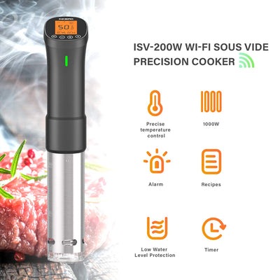 Inkbird Sous Vide Stick 1000 Watt,ISV-200W Sous Vide Garer App-Steuerung,360° Zirkulation,0℃-90℃ Temperatur