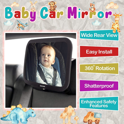 Babyautospiegel für den Rücksitz - Sicherster Autositzspiegel mit kristallklarer Sicht, bruchsicherer, verstellbarer Rückspiegel für Säuglinge, Kinder, Babys und Neugeborene mit Blick nach hinten