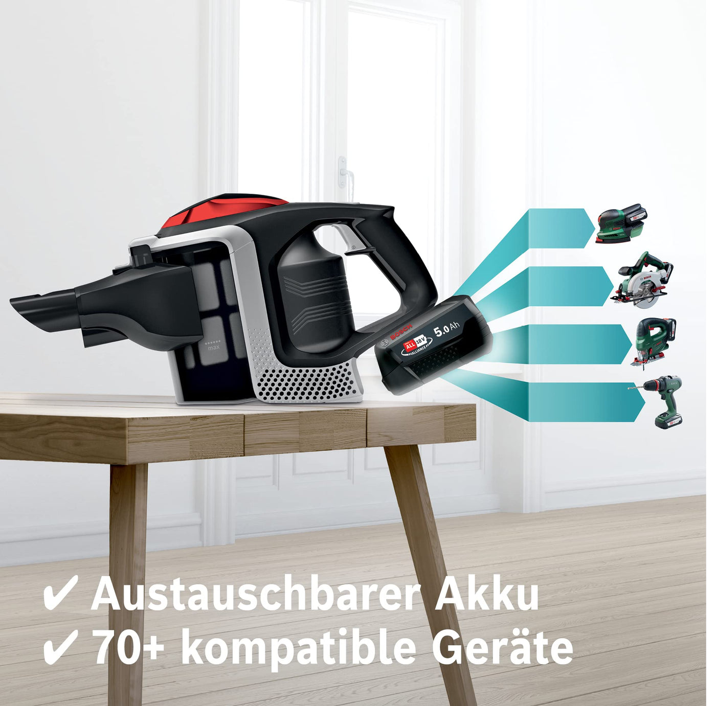 Bosch Akku-Staubsauger Unlimited ProPower Serie 8 BSS81POW1, kabelloser Handstaubsauger, beutellos, Hygiene-Filter, hohe Saugleistung, Lange Laufzeit, schnelles Laden, Fugendüse, schwarz