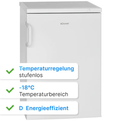 Bomann Gefrierschrank 85L Nutzinhalt, Gefrierschrank klein mit 3 Schubladen, wechselbarer Türanschlag, Freezer mit 4 Sterne-Kennzeichnung, leise & effizient, nur 131 kWh/Jahr - GS 2196.1 weiß