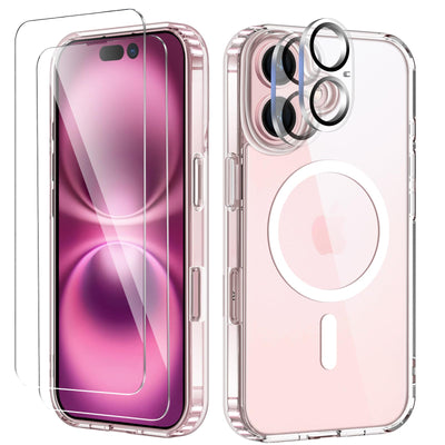 COPIKE Magnetisch für iPhone 16 Hülle mit 2 Stück Schutzfolie und 2 Kameraschutz, Rundumschut Handyhülle iPhone 16 Case Magnet Dünn Stoßfest Transparent Nie Vergilbung SchutzHülle, Durchsichtig