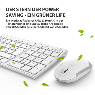 2.4G Maus Set kabellos, iClever Aluminium Wireless Slim Tastatur QWERTZ Layout (Deutsch), für Computer/Desktop/PC/Laptop/Oberfläsche/Smart TV und Windows 10/8/7/Vista/XP (2.4GHz, USB)