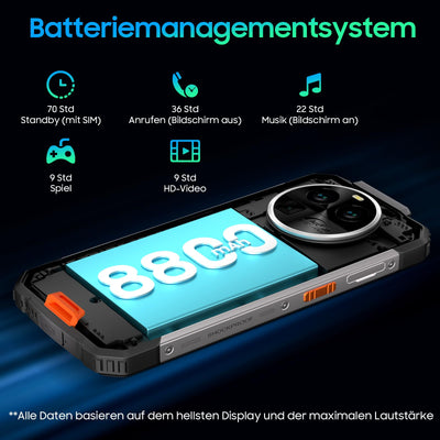 Blackview BV8100 Outdoor Handy Ohne Vertrag, 170LM Flashlight 8800mAh 45W Smartphone, 24GB+256GB/1TB erweiterbar Helio G99 2.4K 120Hz Display Android 14 baustellenhandy, 50MP+32MP OIS Kamera,IP69K