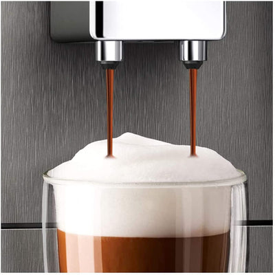 Melitta Avanza - Kaffeevollautomat mit Milchsystem, Kaffeemaschine mit Mahlwerk und extragroßem Wassertank (1,5 l) für z. B. Cappuccino oder Espresso, mystic titan