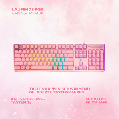 DELTACO GAMING PK75 – Gaming Tastatur (RGB Beleuchtung, 100%, 105 Tasten, Deutsches Layout QWERTZ) – Pink/Rosa