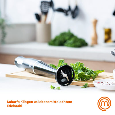 MasterChef Stabmixer, Pürierstab mit Spritzschutz, Zauberstab Küchengerät, Elektrische Mixstab Hand Blender mit 2 Geschwindigkeiten, Eintauchfunktion, Spülmaschinenfeste Komponenten, 200W, Schwarz