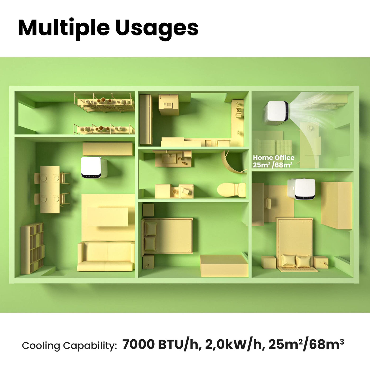 Comfee Mobiles Klimagerät MPPH-09CRN7, 9000 BTU 2,6kW, Kühlen&Ventilieren&Entfeuchten, Raumgröße bis 88m³(33㎡), Mobile Klimaanlage mit Abluftschlauch