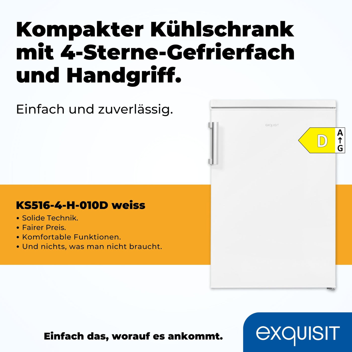 Exquisit Kühlschrank mit Gefrierfach, 120 Liter, 4-Sterne-Gefrierfach, Kühlschrank freistehend, KS516-4-H-010D weiss