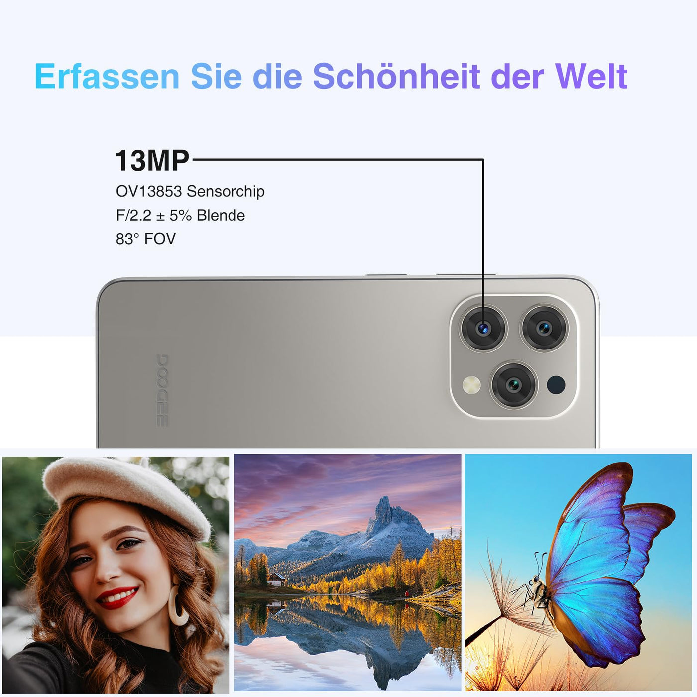 DOOGEE N55 Android 14 Smartphone Ohne Vertrag (9GB+128GB) 6.56" HD+ IPS Display Octa Core Handy Ohne Vertrag, 5150mAh, 13MP+8MP, Dual SIM 4G Handy Günstig, 5G Wi-Fi Simlockfreie Handys, OTG, Face ID