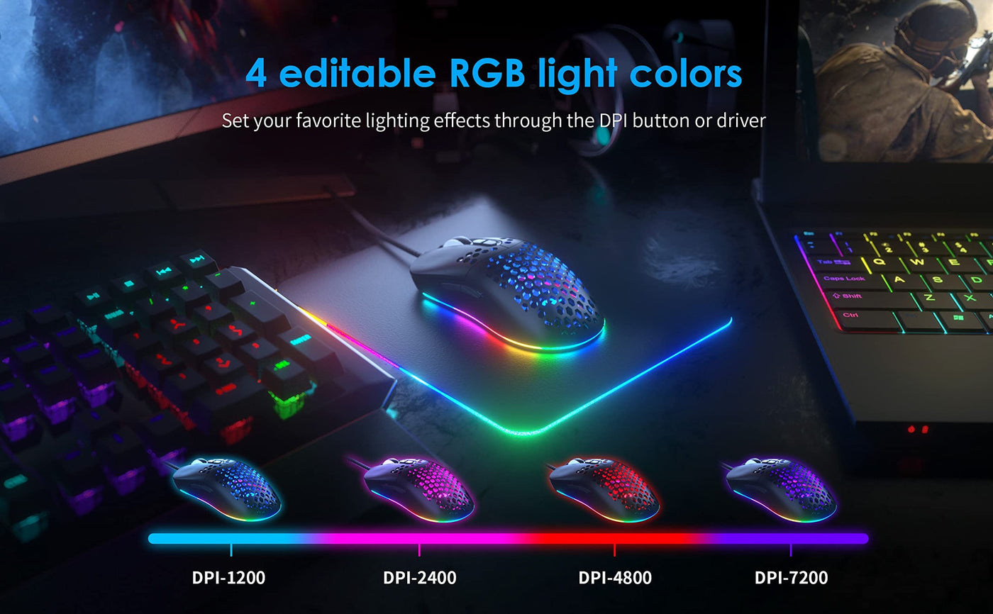 CYD C306 kabelgebundene RGB Gaming Mouse, USB 3.0-Maus mit seitlichen Tasten, Gaming Mouse mit ergonomischem Design, programmierbarer Gaming Maus, Snap-Change-Tracking & Shootout-Gaming Maus-DPI 7200