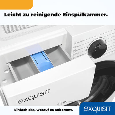 Exquisit Waschmaschine 6kg, Energieeffizienzklasse A, max. 1000 U/min, ECO 40-60, Kurzprogramm, Kindersicherung, 16 Waschprogramme, WA56110-020A weiss